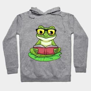 Frog as Nerd with Glasses & Book Hoodie